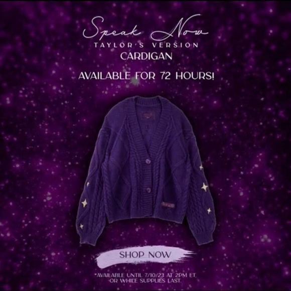 BRAND NEW AUTHENTIC TAYLOR SWIFT SPEAK NOW CARDIGAN Purple Taylor's Version SNTV - Picture 1 of 2